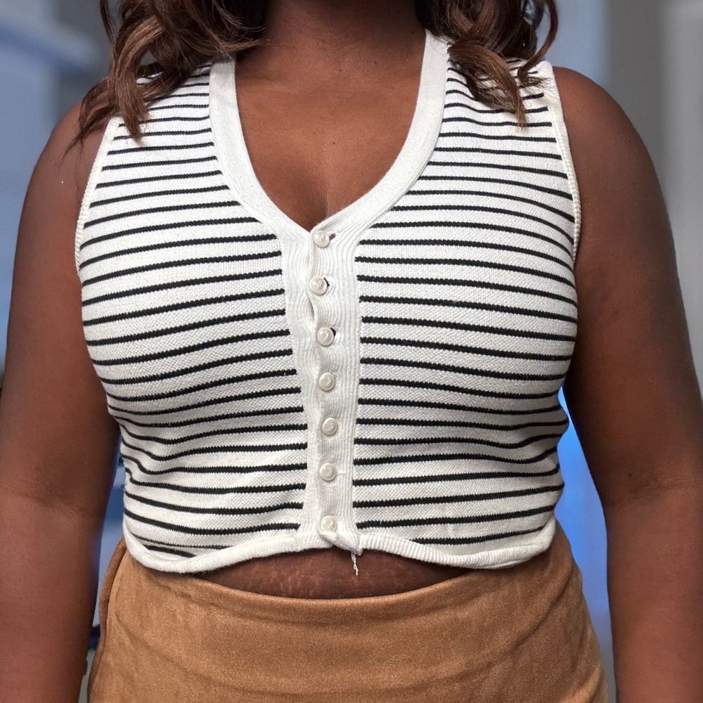 Classic Black and White Striped Crop Top